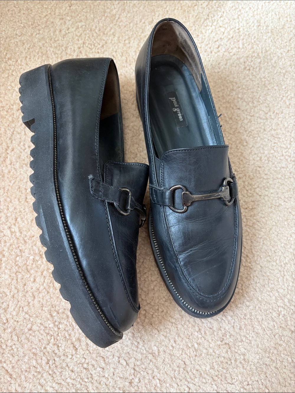 Paul Green Black Leather Women's Bit Loafers